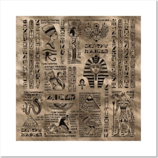 Egyptian hieroglyphs and deities - Luxury Gold Posters and Art